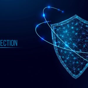 Pamsec Security Platform product image: glowing shield over dark blue network grid